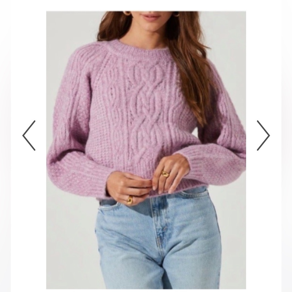 NWT ASTR THE LABEL Astr Celtic Cable Knit Sweater LILAC Size Small